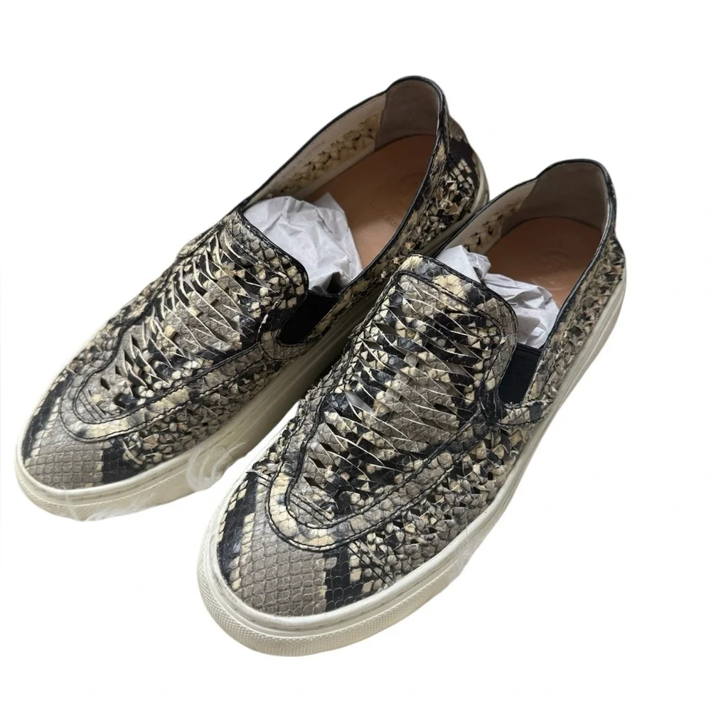 Tory Burch Snakeskin Embossed Leather Huarache Slip-On Sneaker Shoes Size 6.5